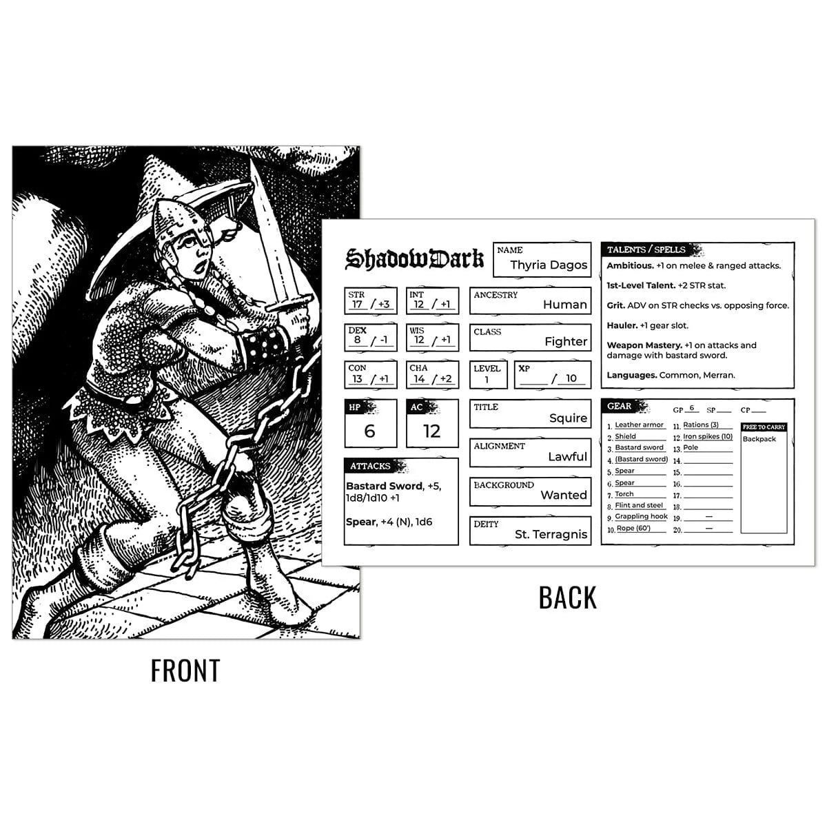 Shadowdark Premade Character Cards